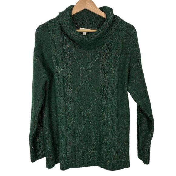 Charter Club Green Metallic Glitter Cable Knit Sweater Size: L - Picture 1 of 7